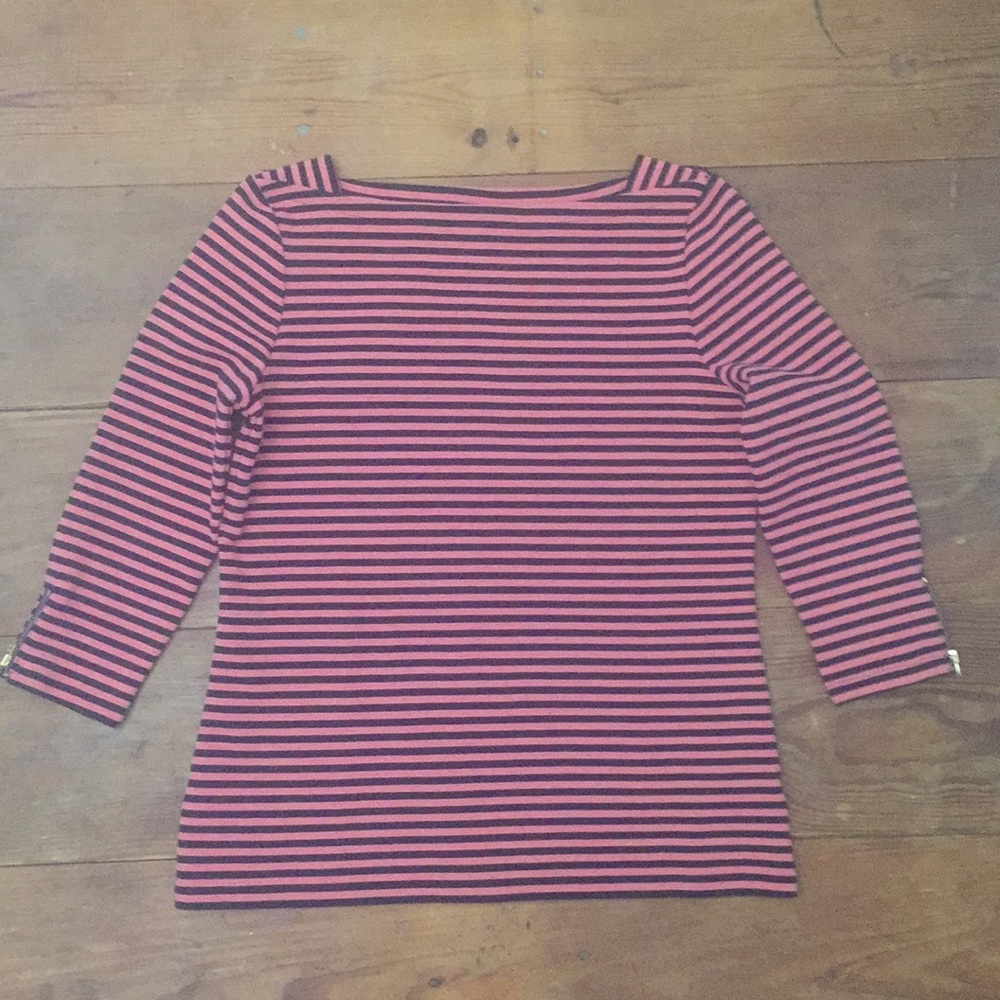 Talbots Boatneck Pink & Navy Striped Blouse, SP